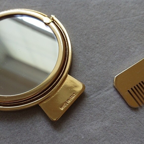 Judith Lieber Italy Designer mini Comb & mirror set goldplated - Picture 7 of 8